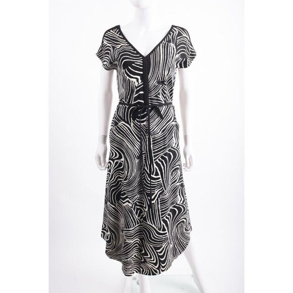 Lysse Womans Roselyn Midi Dress Size s Black White Zebra Design Belt Tie NWT - Picture 1 of 6